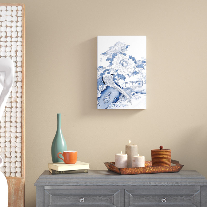 «Blue & White Asian Garden II», peinture sur toile, H 18 po x l 12 po