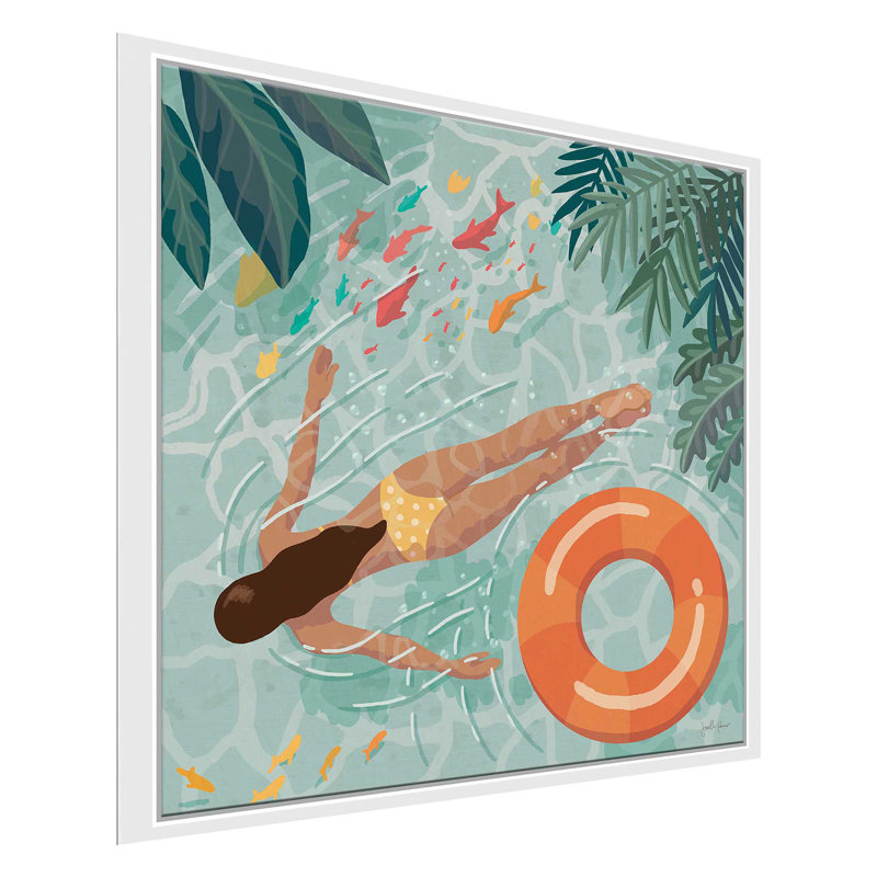 Beach Babes IV, peinture, L 39,5 po x H 39,5 po, Cadre blanc