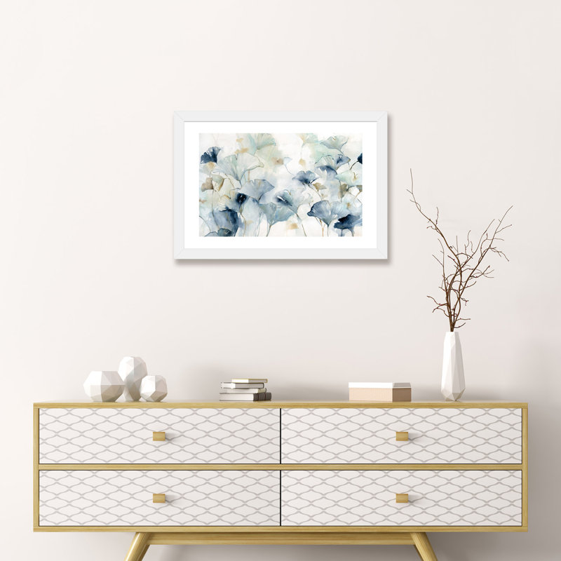 «Glorious Gingko» par Carol Robinson, reproduction d'art, H 26 po x l 40 po, Impression encadrée, Blanc