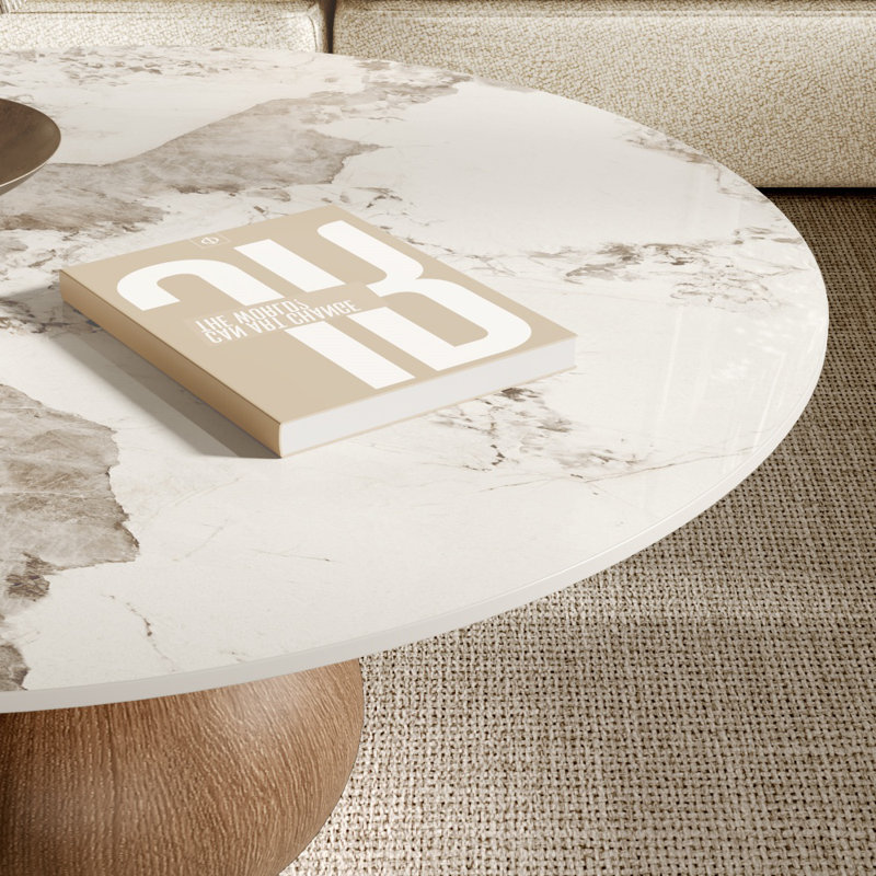 Table basse Jackline Living Mid-Century, Noyer foncé pierre de sable brillant, H 18,23 po x L 31,49 po x l 31,49 po
