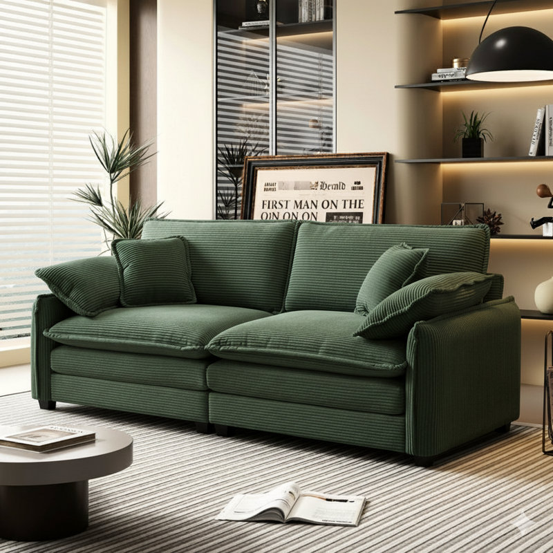 81 Inch Corduroy Loveseat Sofa With Pillows, Green