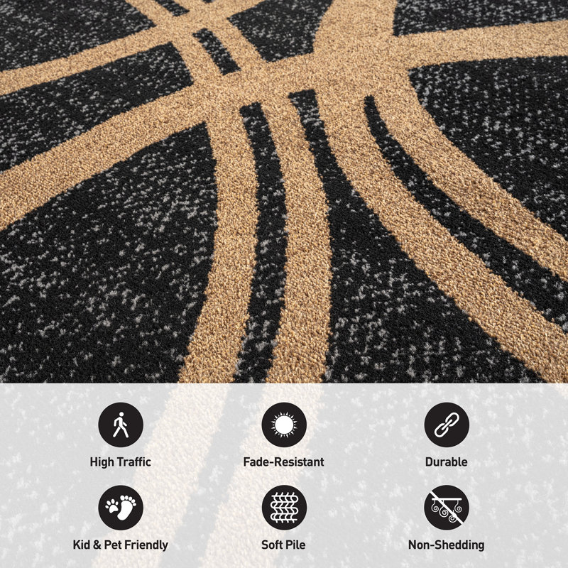 Arnaldur Geometric Black/Gray/White Area Rug, Runner 2' x 7'2", Camel