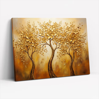 Golden Trees Canvas Wall Art Oil Painting Print Set Of 1