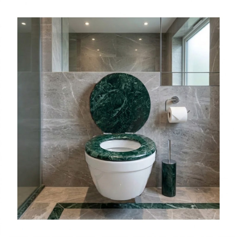 17" Marbleized Mdf Toilet Seat - Round Standard Size - Faux Marble Design Grey, Gray