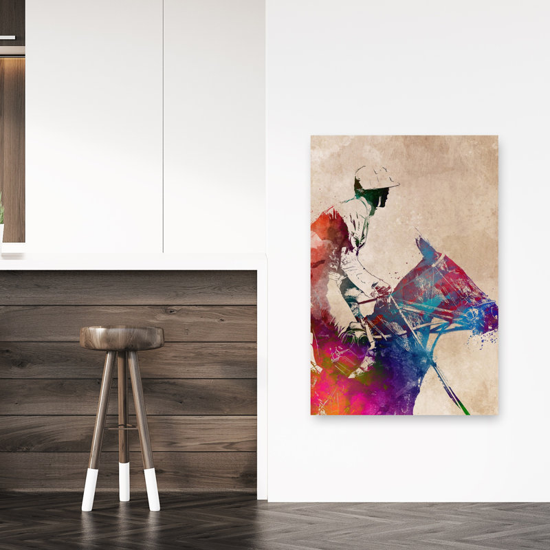 «Vibrant Polo Rider», art mural contemporain, 48" H x 32" W