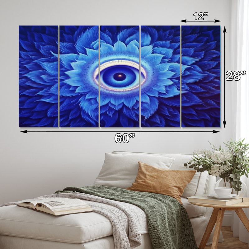 Vishuddhi Vision, œil du troisième chakra - impression sur toile moderne - 5 panneaux égaux