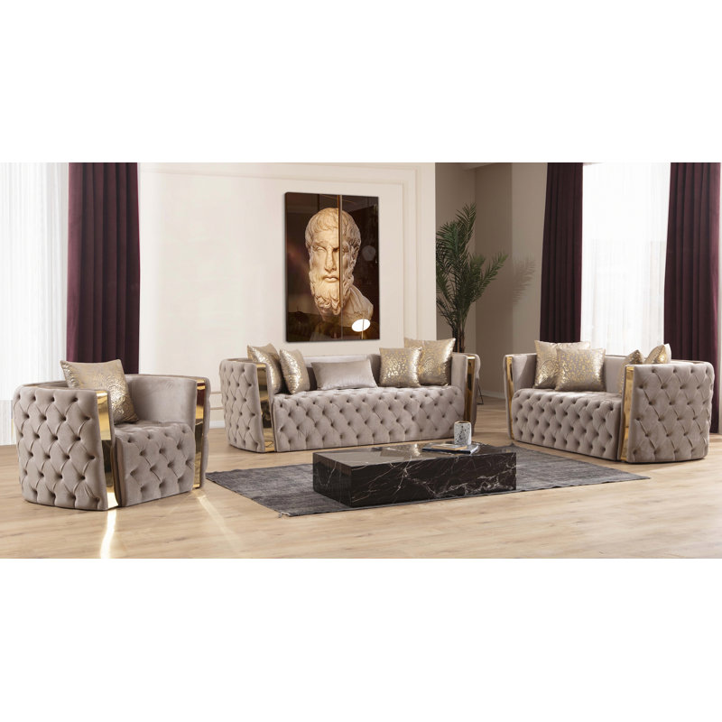 Fauteuil capitonné à boutons, Taupe