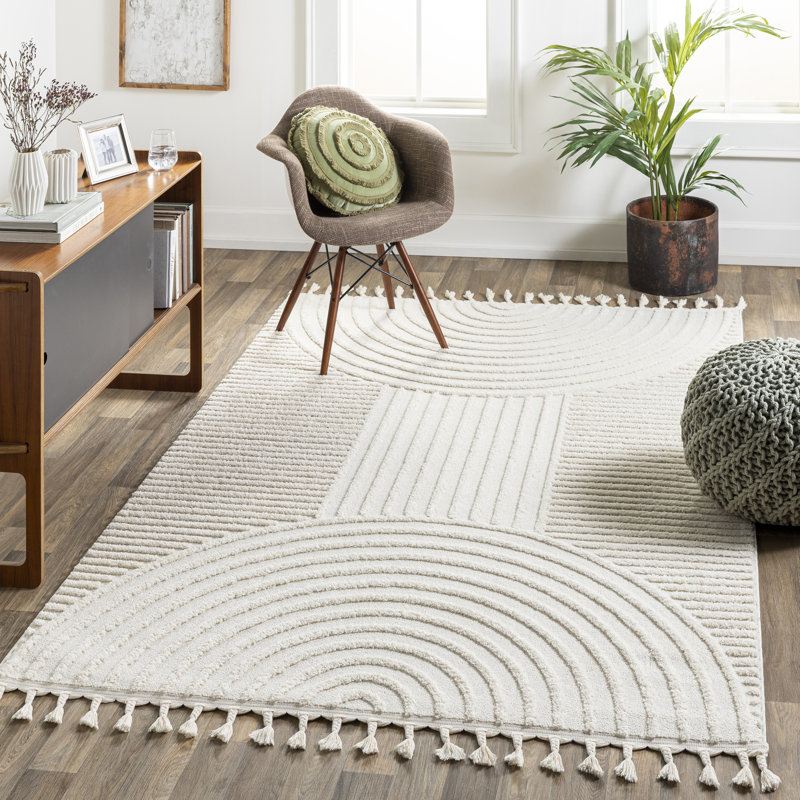 Tapis crème tissé à la machine Kristo Ahsaad, Rectangle 5 pi 3 po x 7 pi