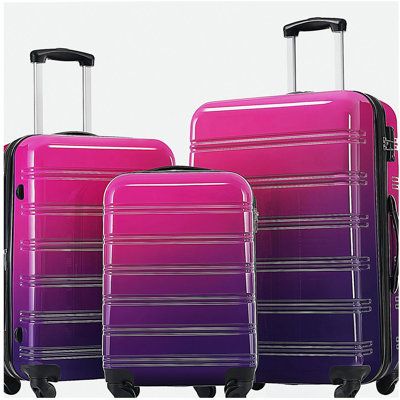 Hardshell Luggage Sets 3 Piece Gradient Color Expandable Suitcase with Spinner Wheels and TSA Lock Lightweight 20" 24" 28" Available,Purple and Pink