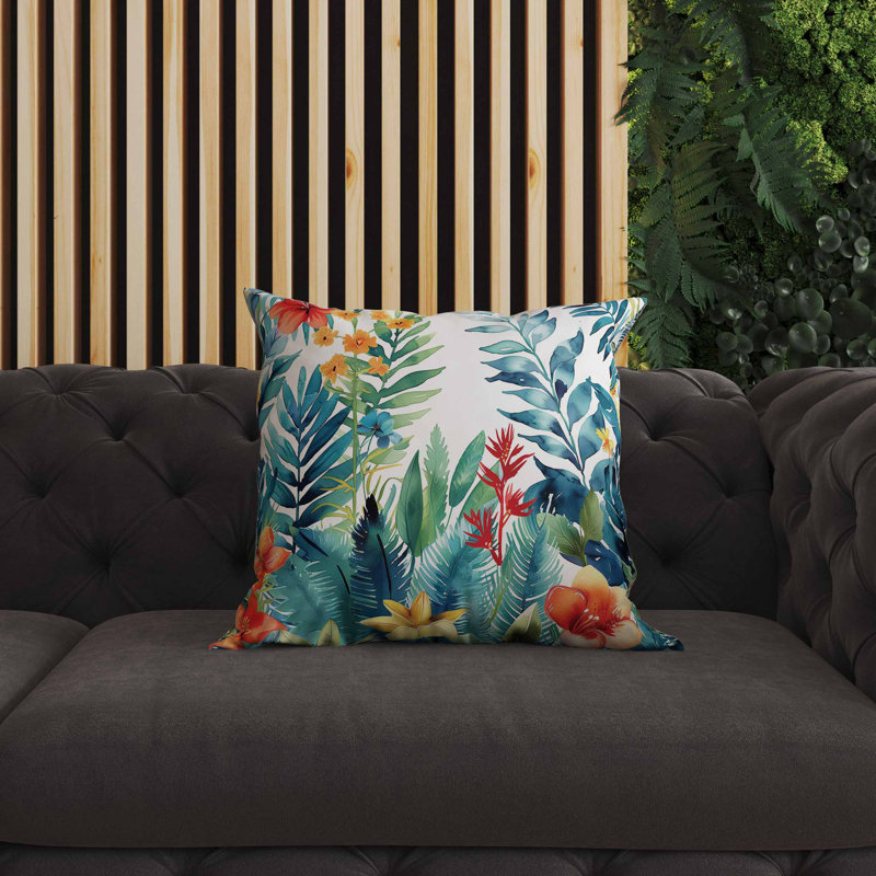 Coussin intérieur / extérieur Rainforest Dream, Square 26", Bleu / Vert / Orange