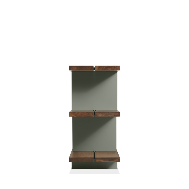 Happy Day Bookcase, (3 Shelves) 29" H x 81" W x 14" D, White Oak/Gray Green