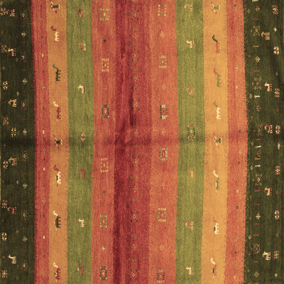 Tapis rayé tissé à la machine Earsie en brun / rouge / vert
