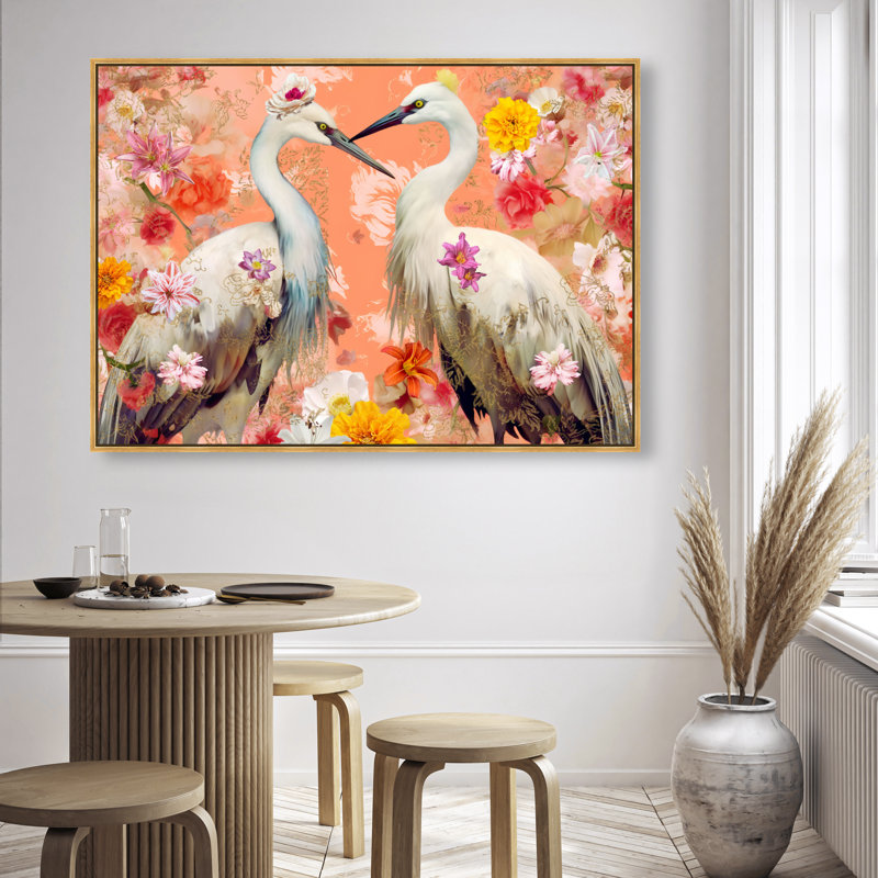 Contemporary Chinoiserie Aviary Canvas Animals Print by Oliver Gal, 21"H x 31"W, White Frame