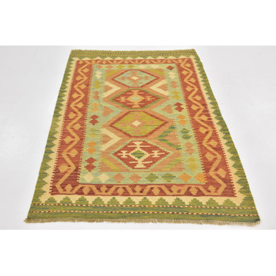 Tapis en laine rouge 3 pi 2 po x 5 pi en laine one-of-kind main-noué la new age Elland