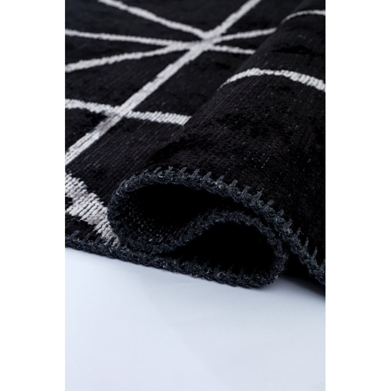 Rapture Black Gray Geometric Luxury Area Rug, Rectangle 7'10" x 9'10"