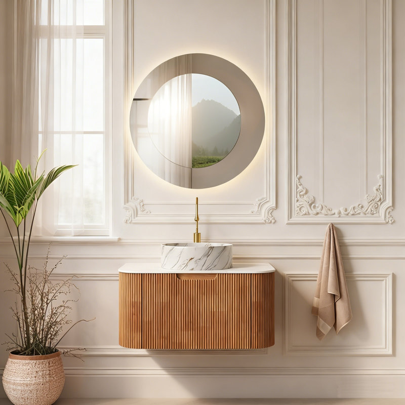 30" Single Wall Mounted Bathroom Vanity Set With Marble Vessel Sink,Light Green, 30", Light Green