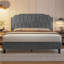 Upholstered Bed Frame with with Diamond Button-Tufted Headboard-333022945-332416920