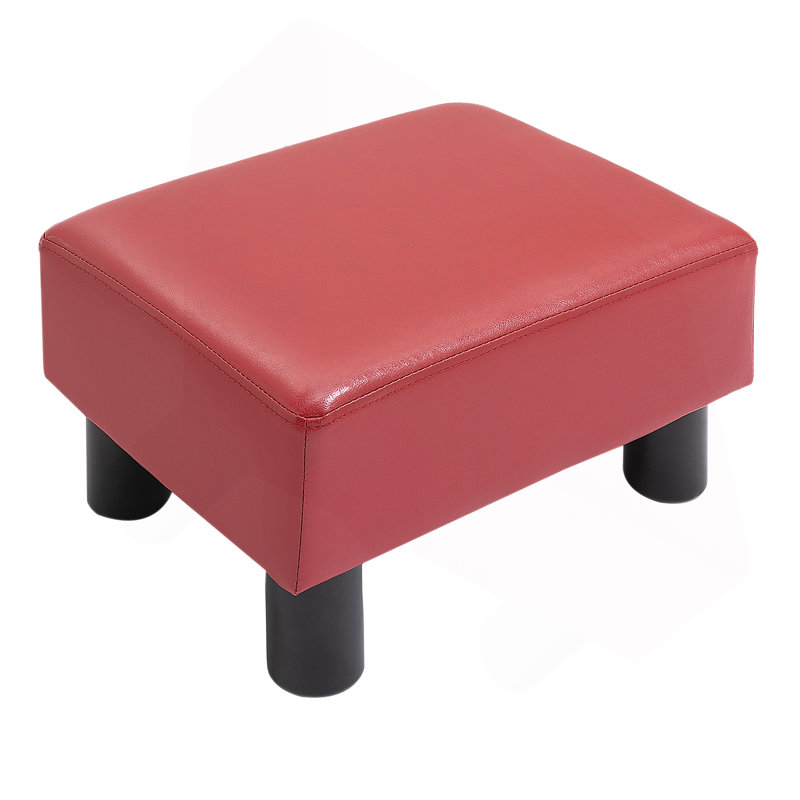 Ottoman Foot Rest, Small Foot Stool with Linen Fabric Upholstery and Plastic Legs, Cube Ottoman for Living Room, Red