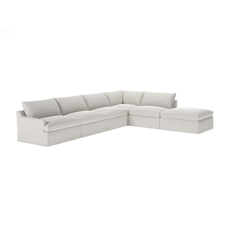Canapé modulaire 6 pièces Wrenley, Tissage natté ivoire Drusky Sustain®, Orienté à droite