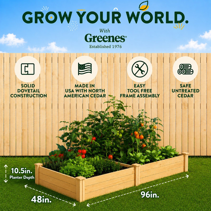 Katsuyoshi Wood Raised Garden Bed, 10.5" H x 96" W x 48" D, Cedar