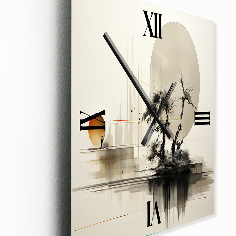 Asian Art Sumie Zen I - Horloge murale asiatique, H 32 po x l 24 po x P 1 po