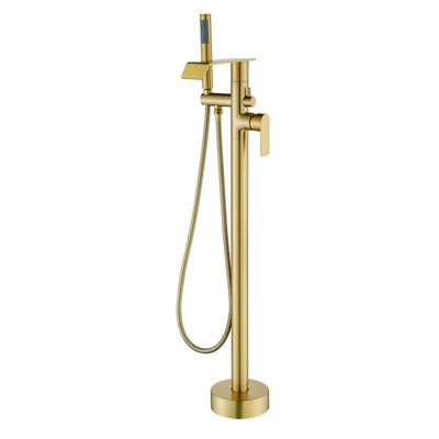 Freestanding Tub Filler Floor Mount Bathtub Faucet With Handheld Shower