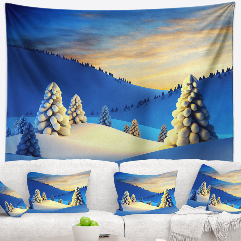 Les montagnes de noël en polyester avec des arbres en sapin tapisserie avec accessoires suspendus inclus, H 50 po x l 60 po