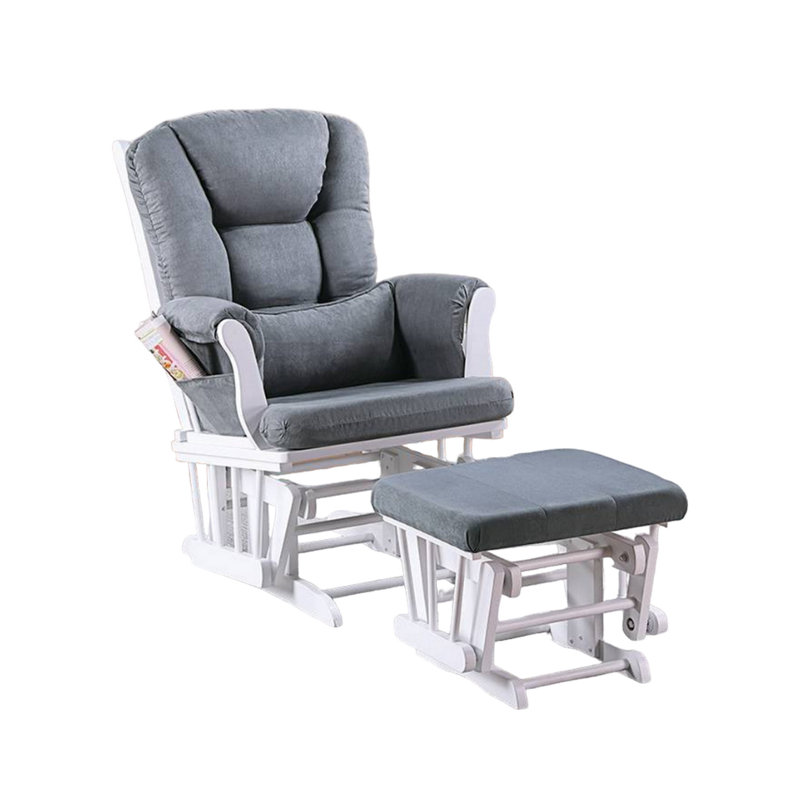 Noni Glider Manual Recliner Chair W Ottoman, Wood, Square, No Recline, Gray, White