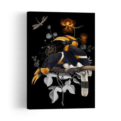 Calaos dorés, libellule abstraite botanique sombre, oiseau, nature tropicale, affiche murale
