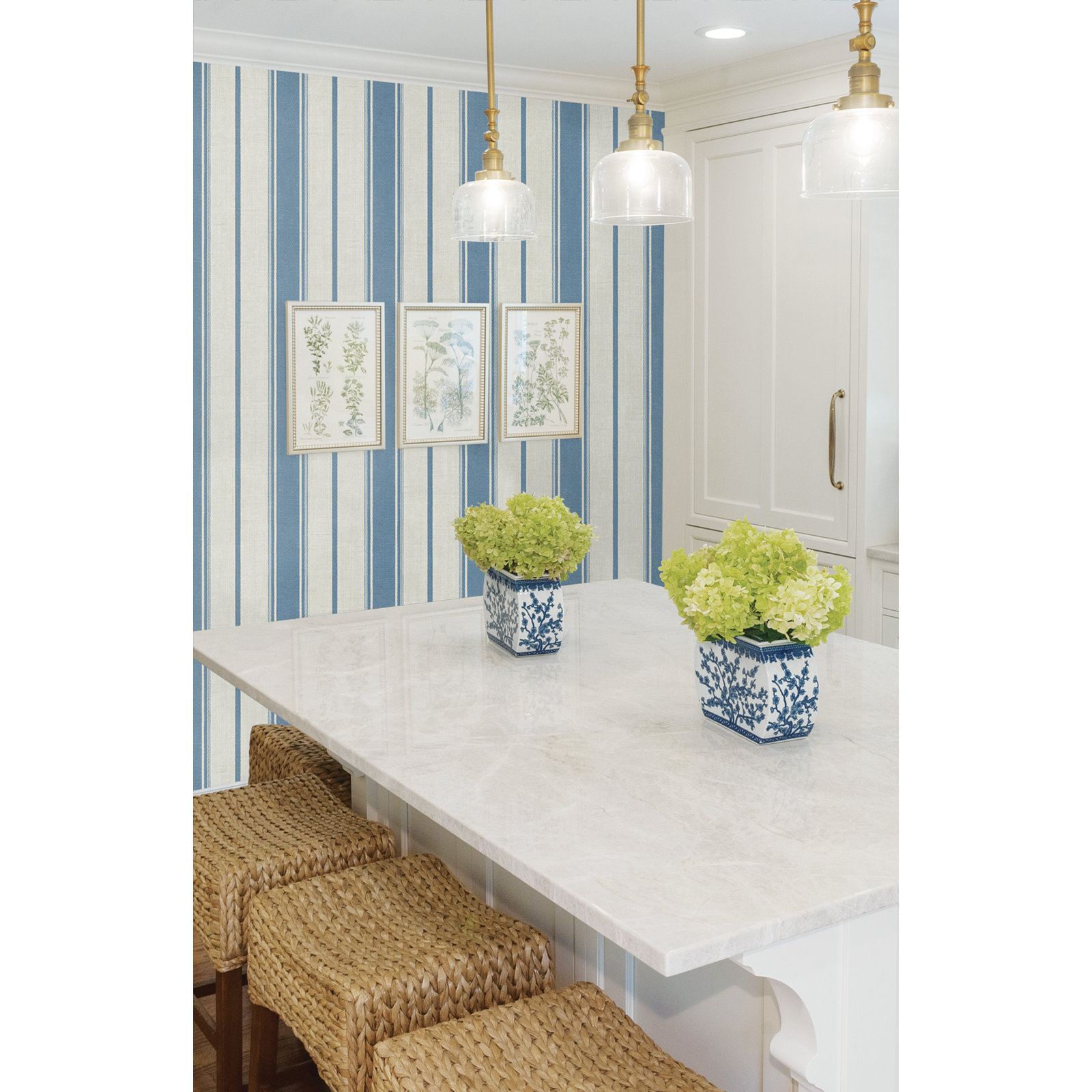 Leota Striped Wallpaper, Blue Bell