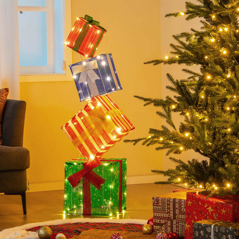 Ensemble de 4 boîtes-cadeaux lumineuses avec lumières à DEL blanc chaud et rubans pré-assemblés