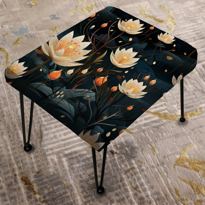 Beige Zen Floral Lotus Tranquility - Floral Rectangle Ottoman