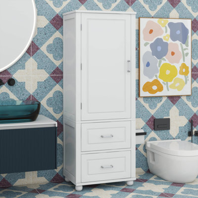 Tall Bathroom Storage Cabinet, Freestanding Storage Display Organizer With Two Drawers And Adjustable Shelf