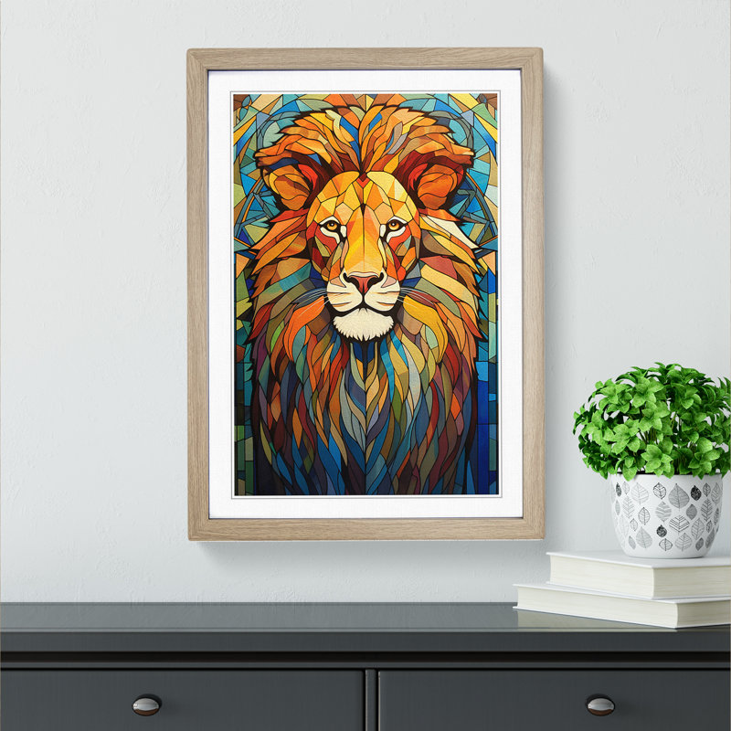 XYZ-FRM-V1223-4241 Lion No.3 - Single Picture Frame Print on Wood, Oak, 34cm H x 25cm W x 2cm D