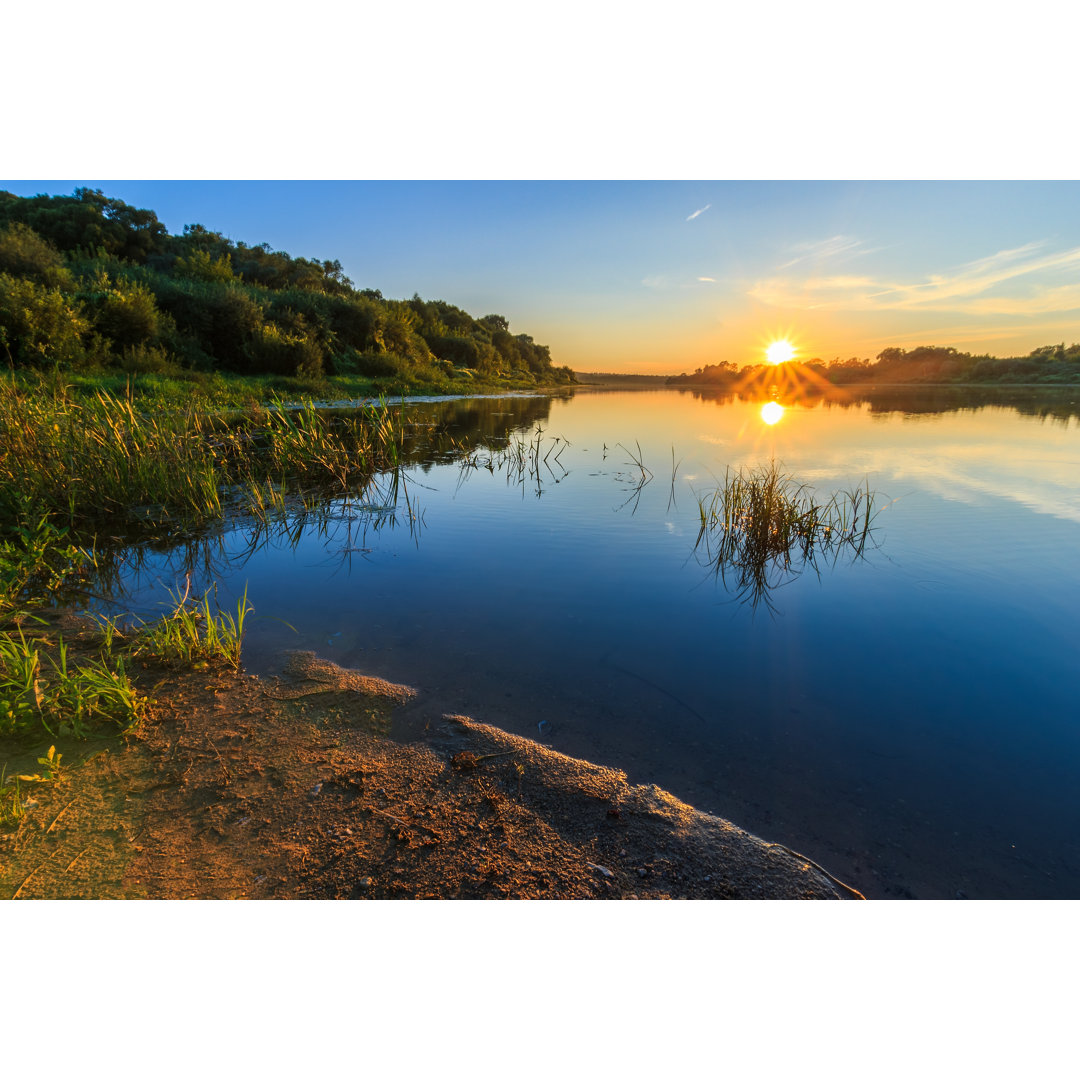 Beautiful Sunset Above The River At Summer by Evgenii_Emelianov - Wrapped Canvas Print