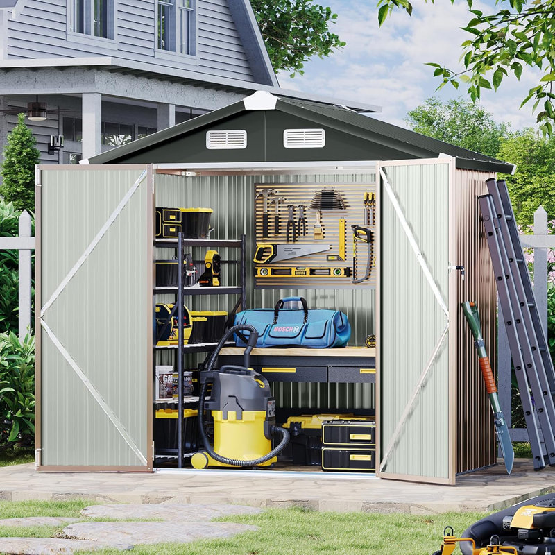Door Lock 6 ft. W x 3 ft. 5 in. D Metal Traditional Storage Shed