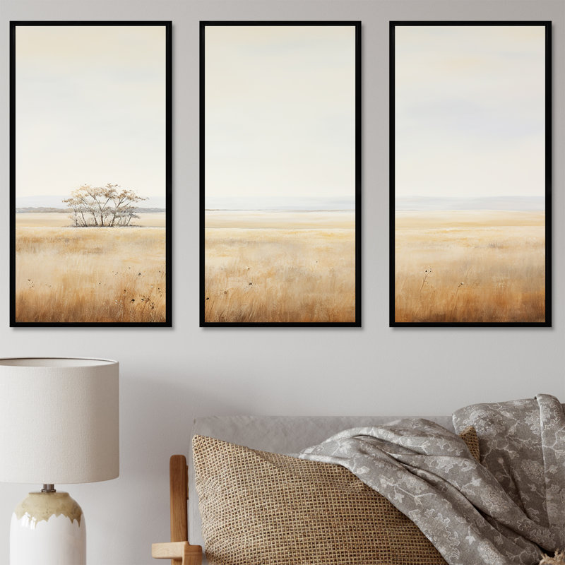 Ensemble de salon mural prairies prairies, Cadre flottant noir, H 40 po x l 60 po x P 1 po