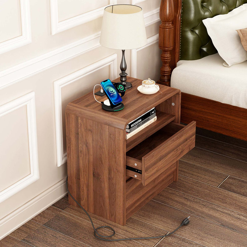 Table de chevet moderne avec station de charge et design incurvé
