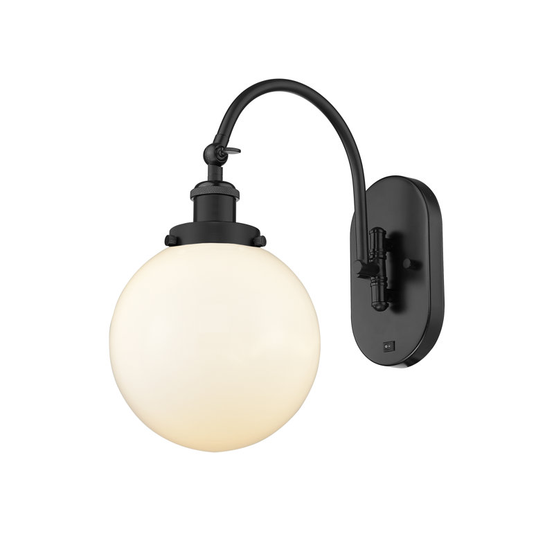 Applique murale 1 lumière 8 "avec bras pivotant 8" Shauna Beacon, Blanc mat, Incandescente, Noir mat