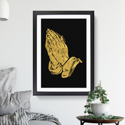 Praying Hands In Gold - Single Picture Frame Print on Wood