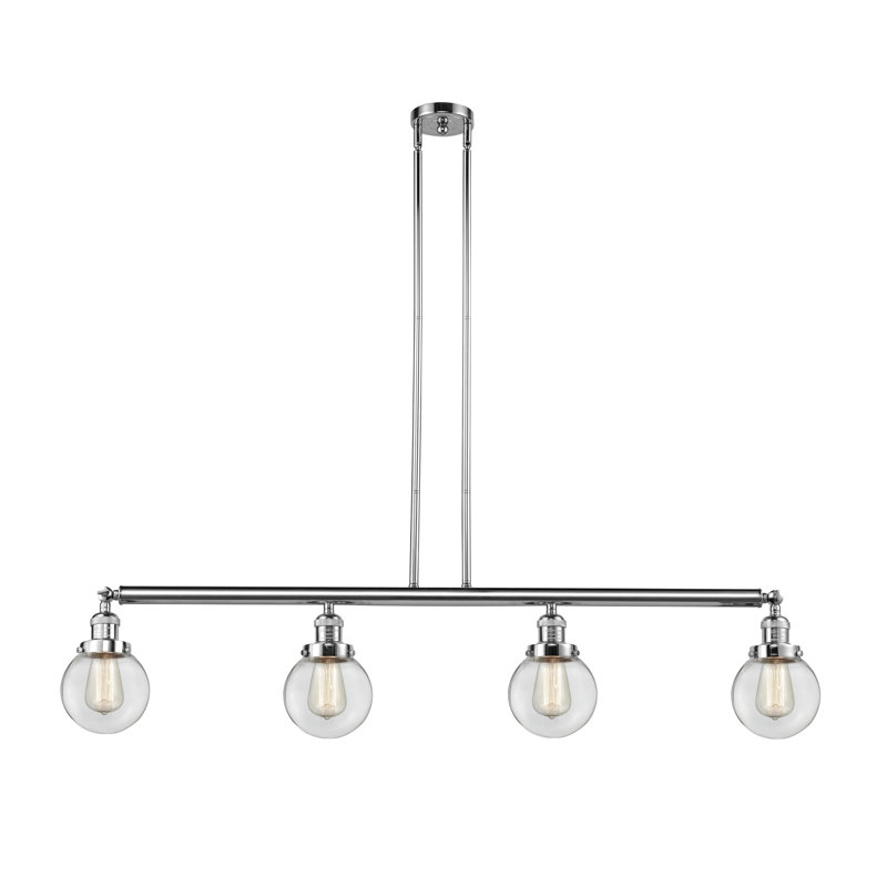 Luminaire suspendu linéaire à 4 lumières pour îlot de cuisine West Bridgewater, Transparent, Chrome poli