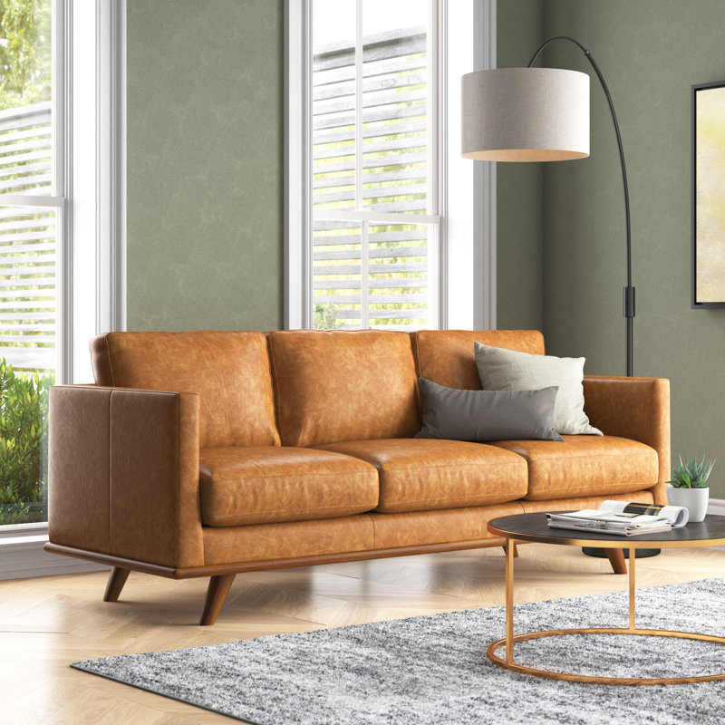 Nolita 85" Full-Grain Genuine Italian Leather Square Arm Sofa, Cognac Tan