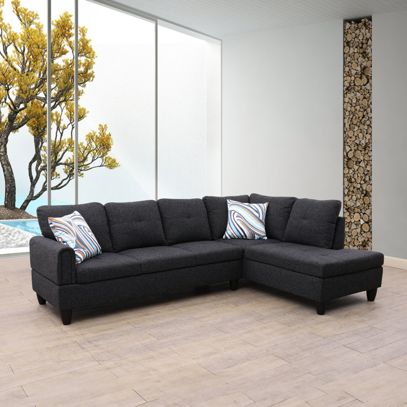 Anabrenda 2 - Piece Upholstered Sectional, Right Hand Facing, Black Gray Linen Blend