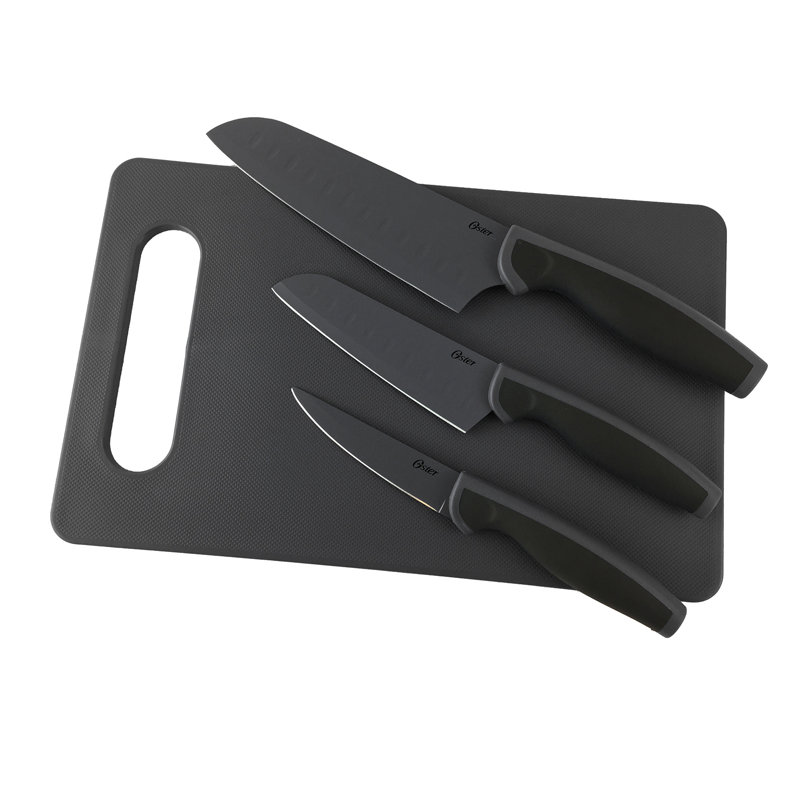 Black Polycarbonate Handle Stainless Steel Knife Set with Cutting Board