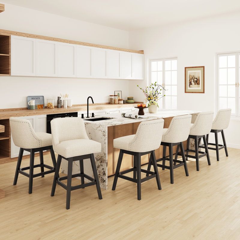360°Bar Counter Stool with Solid Wood Frame, Beige