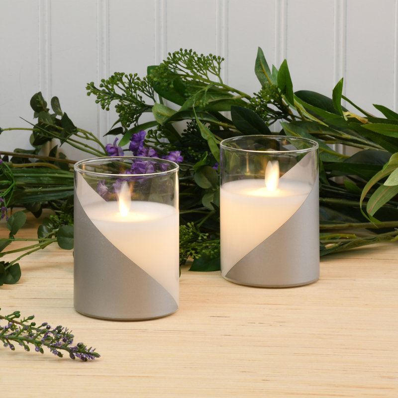 Bougies en verre DEL à piles avec flamme vacillante - 2 pièces, Argent