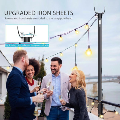 Outdoor String Light Poles With Hooks, Ground Stakes (2 Pack)