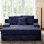 Méridienne surdimensionnée en flanelle 65,35 po pour salon avec 2 coussins de dossier et 1 coussin décoratif, rembourrage en mousse pure, sans assemblage requis, bleu-117969494