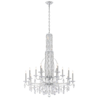 Siena 17 Light 40.5in x 50.5in Two-Tier Chandelier with Crystal Tusks in Polished Stainless Steel with Clear Radiance Crystals