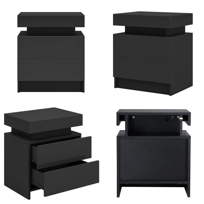 Table de chevet 2 tiroirs Binger, Noir